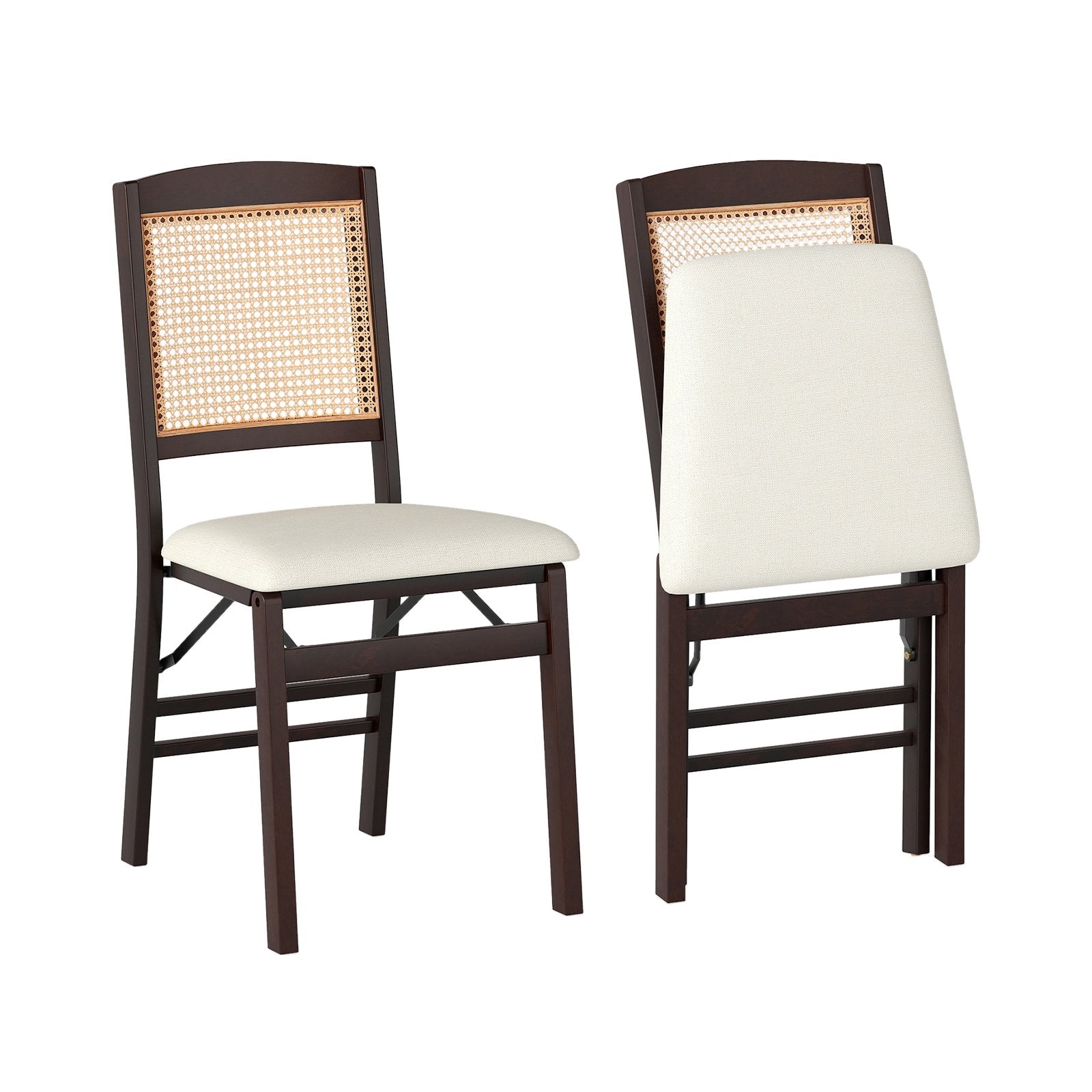 Folding Dining Chairs Set of 2 Rubber Wood Chairs with Linen Padded Seat, Coffee Dining Chairs at Gallery Canada
