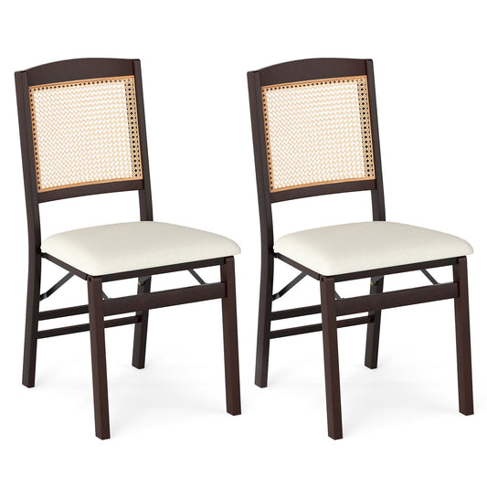 Folding Dining Chairs Set of 2 Rubber Wood Chairs with Linen Padded Seat, Coffee Dining Chairs Coffee at Gallery Canada