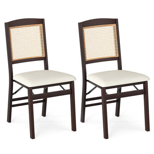 Folding Dining Chairs Set of 2 Rubber Wood Chairs with Linen Padded Seat, Coffee