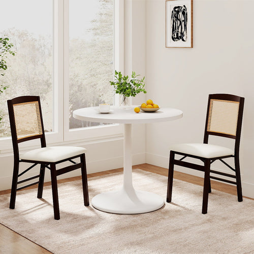 Folding Dining Chairs Set of 2 Rubber Wood Chairs with Linen Padded Seat, Coffee