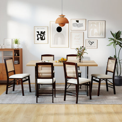 Folding Dining Chairs Set of 2 Rubber Wood Chairs with Linen Padded Seat, Coffee Dining Chairs at Gallery Canada