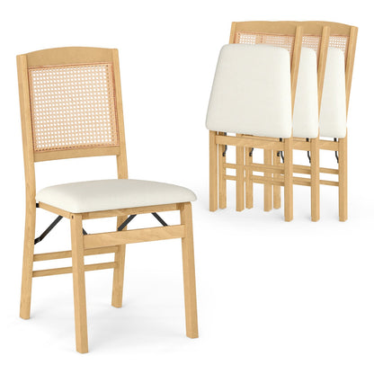 Folding Dining Chairs Set of 4 Rubber Wood Chairs with Linen Padded Seat, Natural Dining Chairs at Gallery Canada