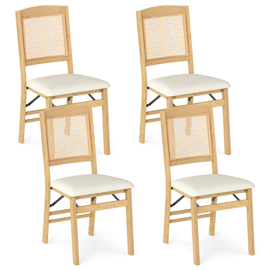 Folding Dining Chairs Set of 4 Rubber Wood Chairs with Linen Padded Seat, Natural Dining Chairs Natural at Gallery Canada