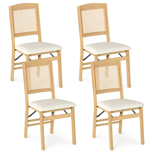 Folding Dining Chairs Set of 4 Rubber Wood Chairs with Linen Padded Seat, Natural