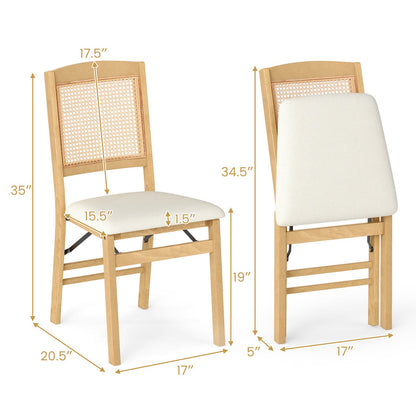 Folding Dining Chairs Set of 4 Rubber Wood Chairs with Linen Padded Seat, Natural Dining Chairs at Gallery Canada