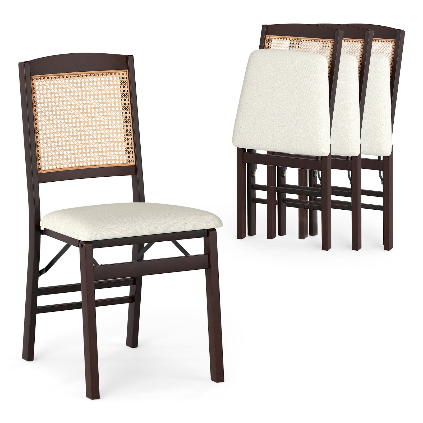 Folding Dining Chairs Set of 4 Rubber Wood Chairs with Linen Padded Seat, Coffee Dining Chairs at Gallery Canada