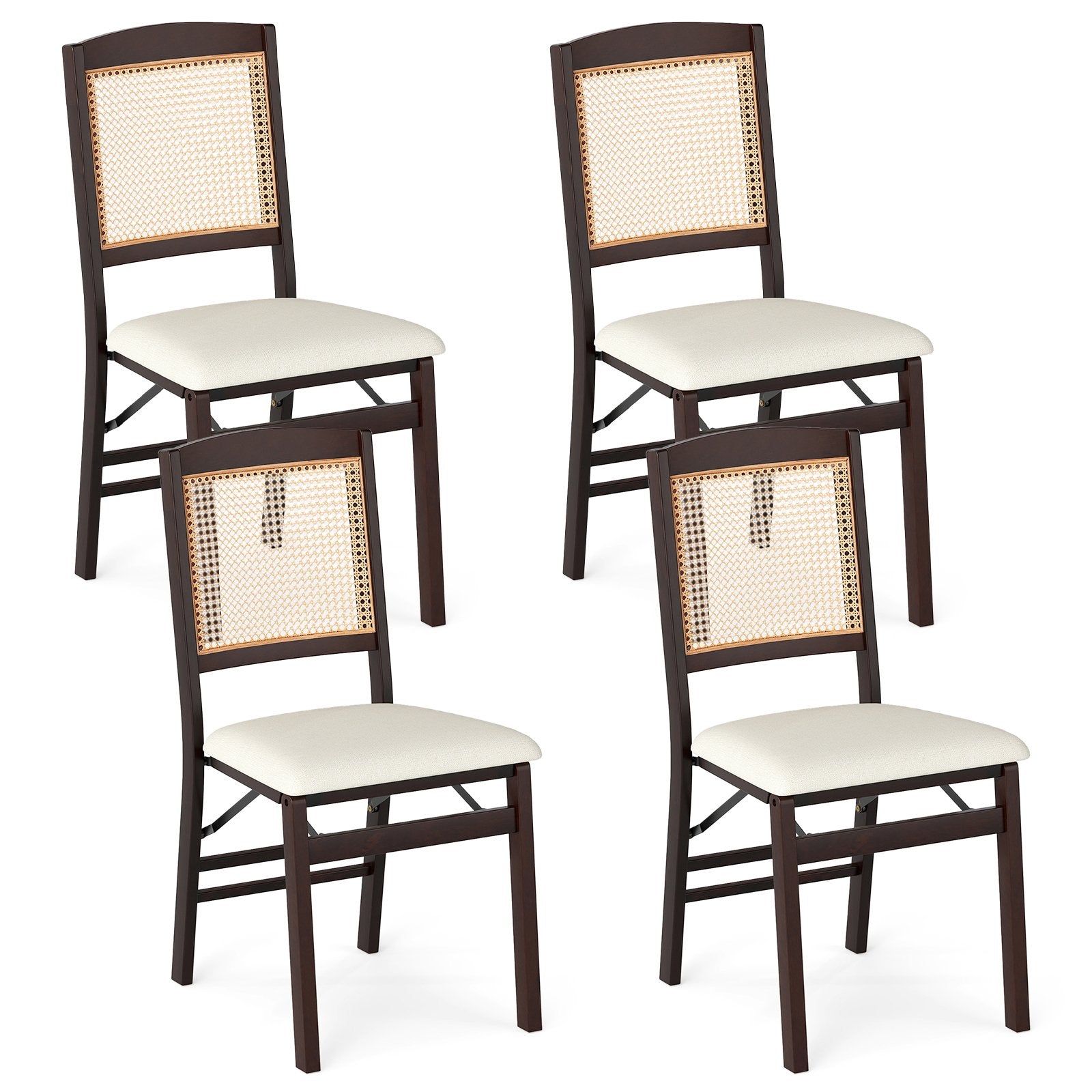 Folding Dining Chairs Set of 4 Rubber Wood Chairs with Linen Padded Seat, Coffee Dining Chairs Coffee at Gallery Canada