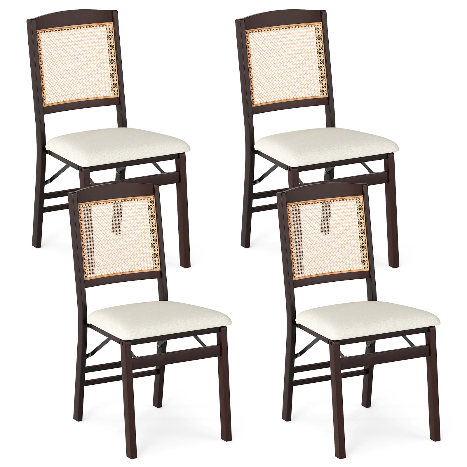 Folding Dining Chairs, Set of 4, Rubber Wood, Linen Padded Seat, Coffee Dining Chairs at Gallery Canada