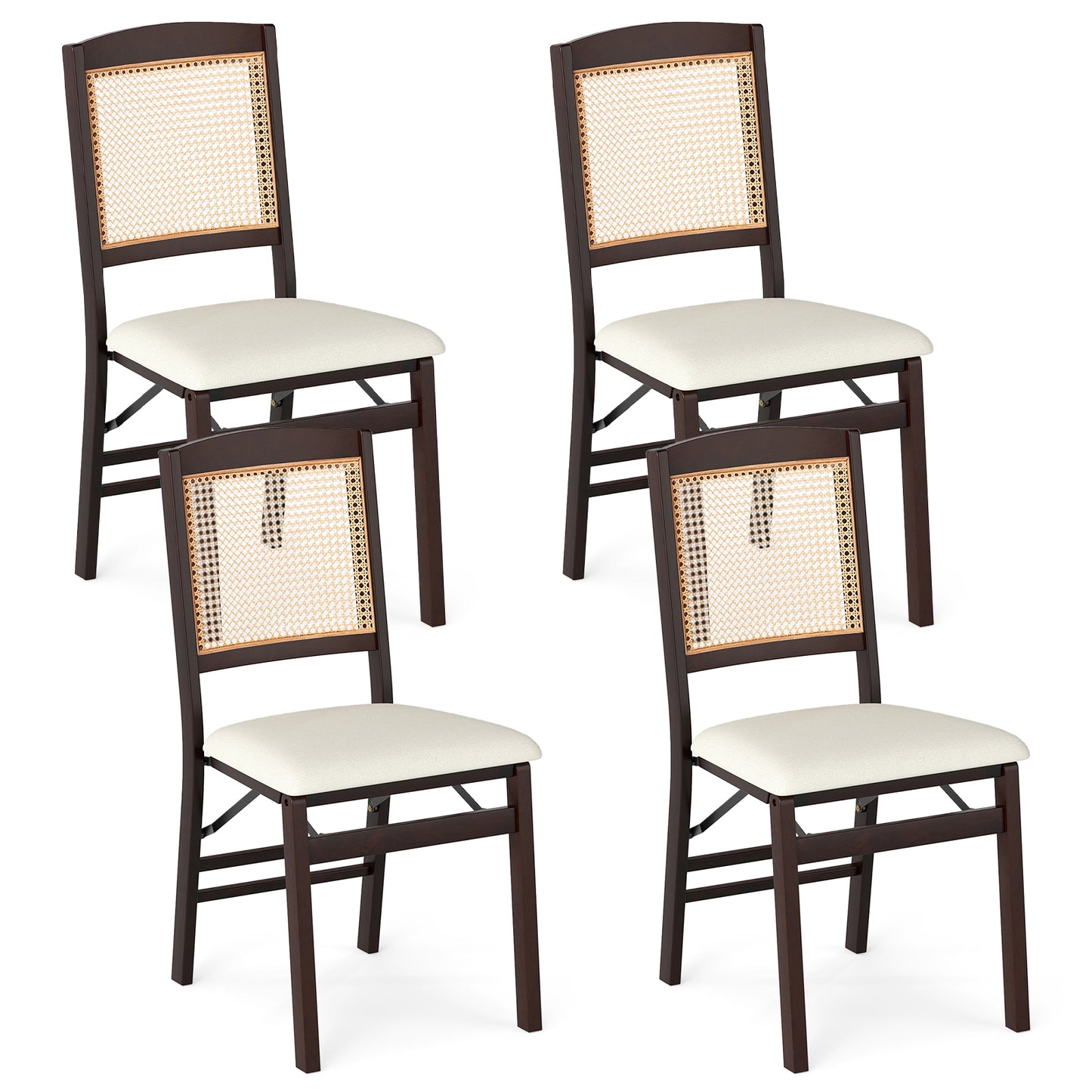 Folding Dining Chairs, Set of 4, Rubber Wood, Linen Padded Seat, Coffee Dining Chairs at Gallery Canada