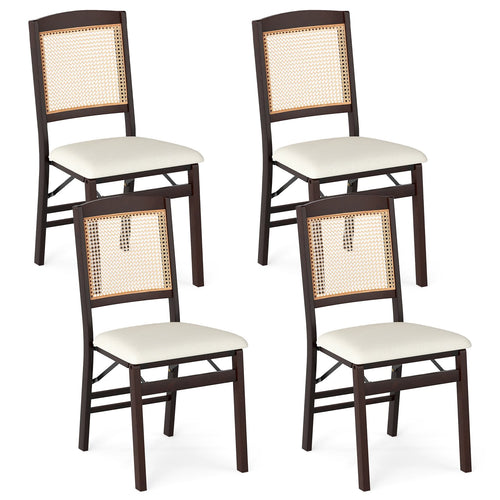 Folding Dining Chairs Set of 4 Rubber Wood Chairs with Linen Padded Seat, Coffee