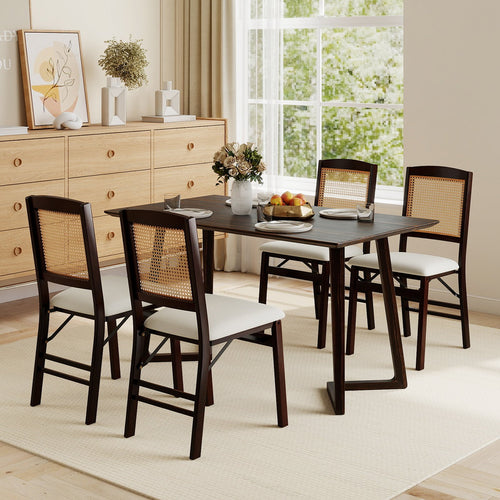 Folding Dining Chairs Set of 4 Rubber Wood Chairs with Linen Padded Seat, Coffee