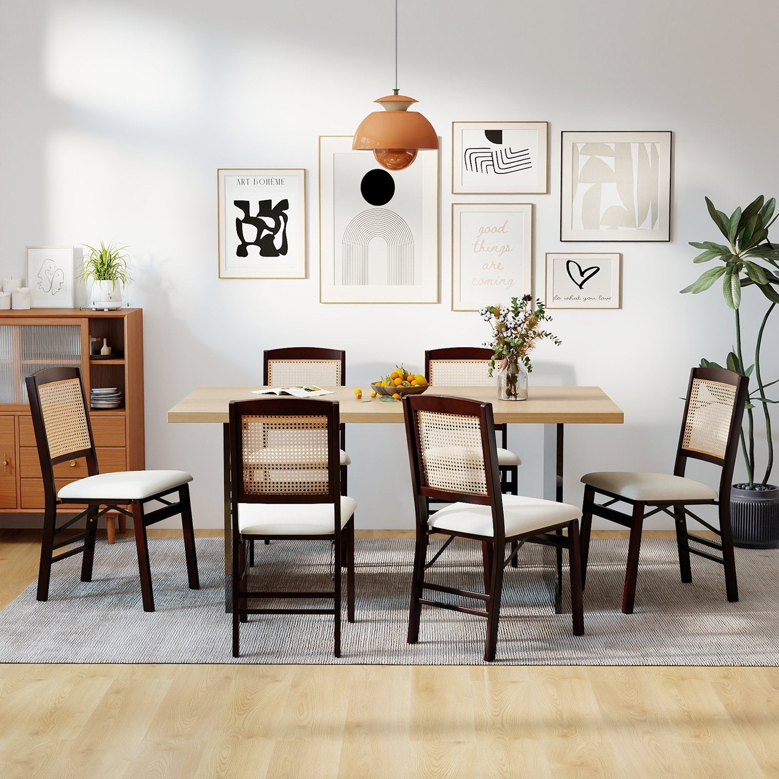 Folding Dining Chairs Set of 4 Rubber Wood Chairs with Linen Padded Seat, Coffee Dining Chairs at Gallery Canada