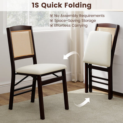 Folding Dining Chairs Set of 4 Rubber Wood Chairs with Linen Padded Seat, Coffee Dining Chairs at Gallery Canada