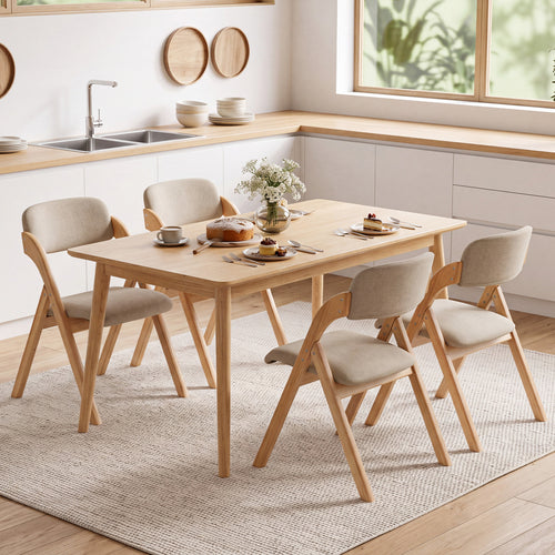 Folding Dining Chairs Set of 4, Beige
