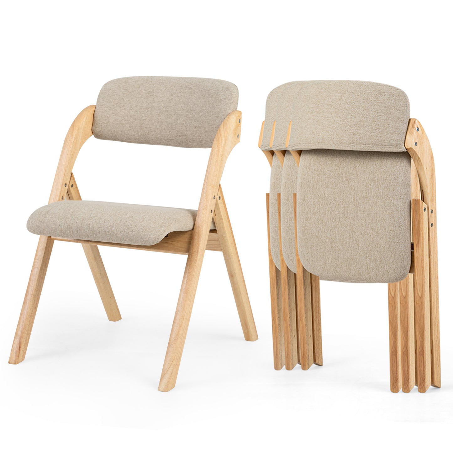 Folding Dining Chairs Set of 4, Beige