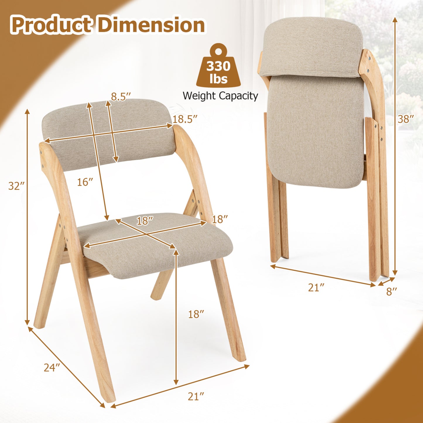 Folding Dining Chairs Set of 4, Beige
