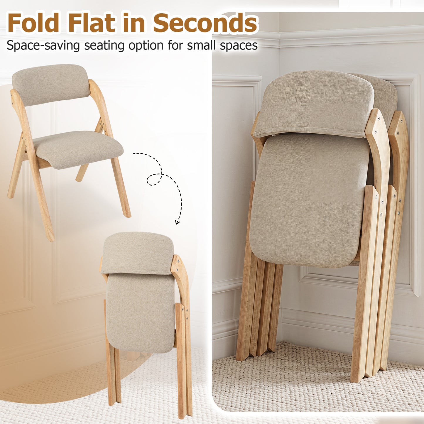 Folding Dining Chairs Set of 4, Beige