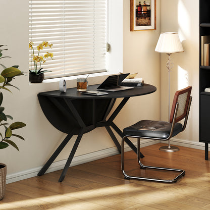 Folding Dining Table 47 Inch Extendable Round Kitchen Table with Drop Leaves, Black Dining Tables at Gallery Canada
