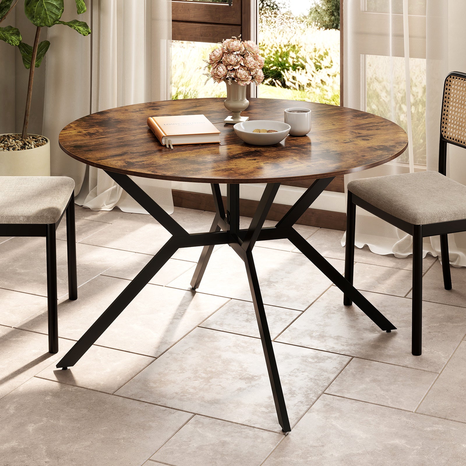 Folding Dining Table 47 Inch Extendable Round Kitchen Table with Drop Leaves, Rustic Brown Dining Tables at Gallery Canada