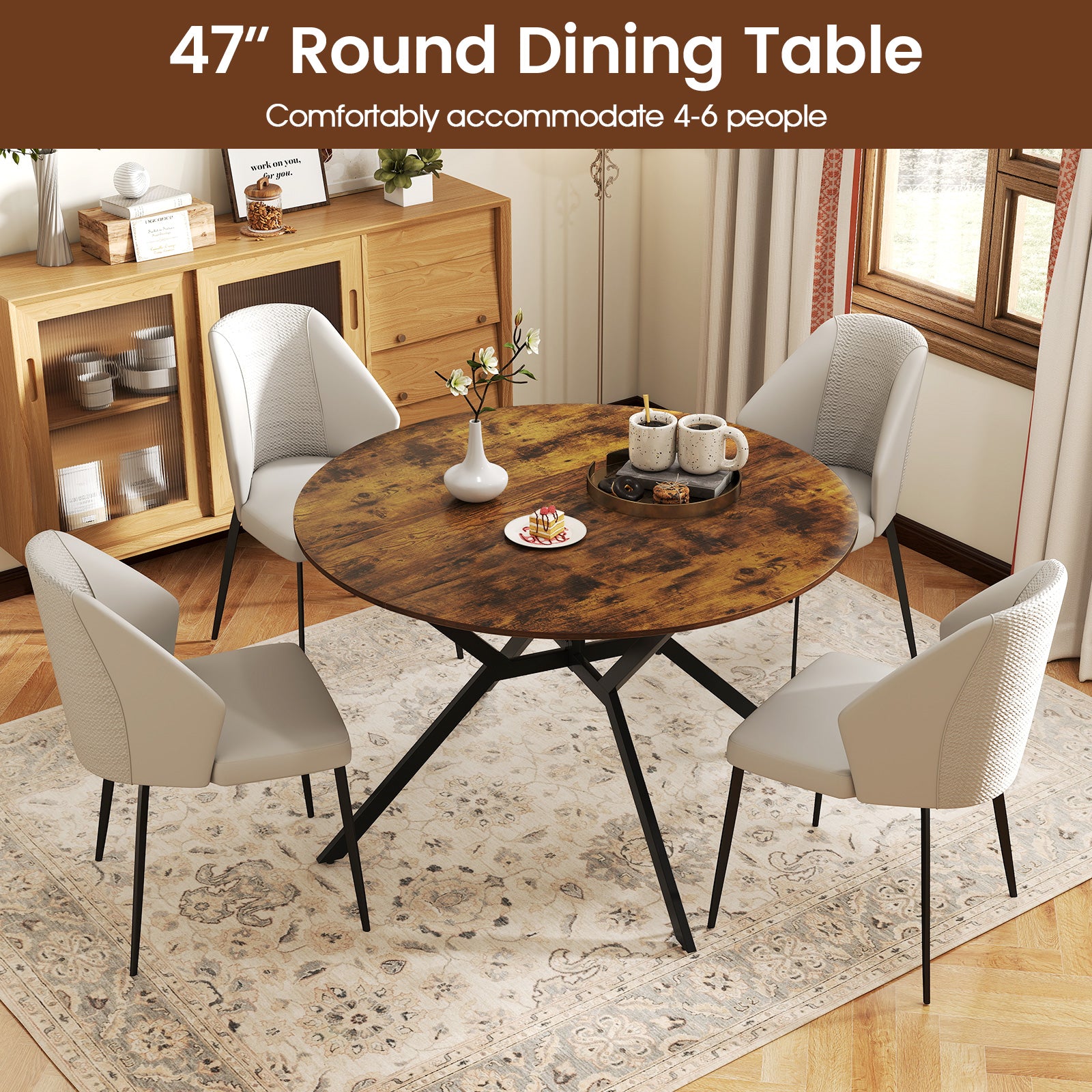 Folding Dining Table 47 Inch Extendable Round Kitchen Table with Drop Leaves, Rustic Brown Dining Tables at Gallery Canada
