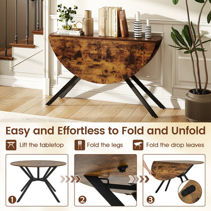 Folding Dining Table 47 Inch Extendable Round Kitchen Table with Drop Leaves, Rustic Brown Dining Tables at Gallery Canada