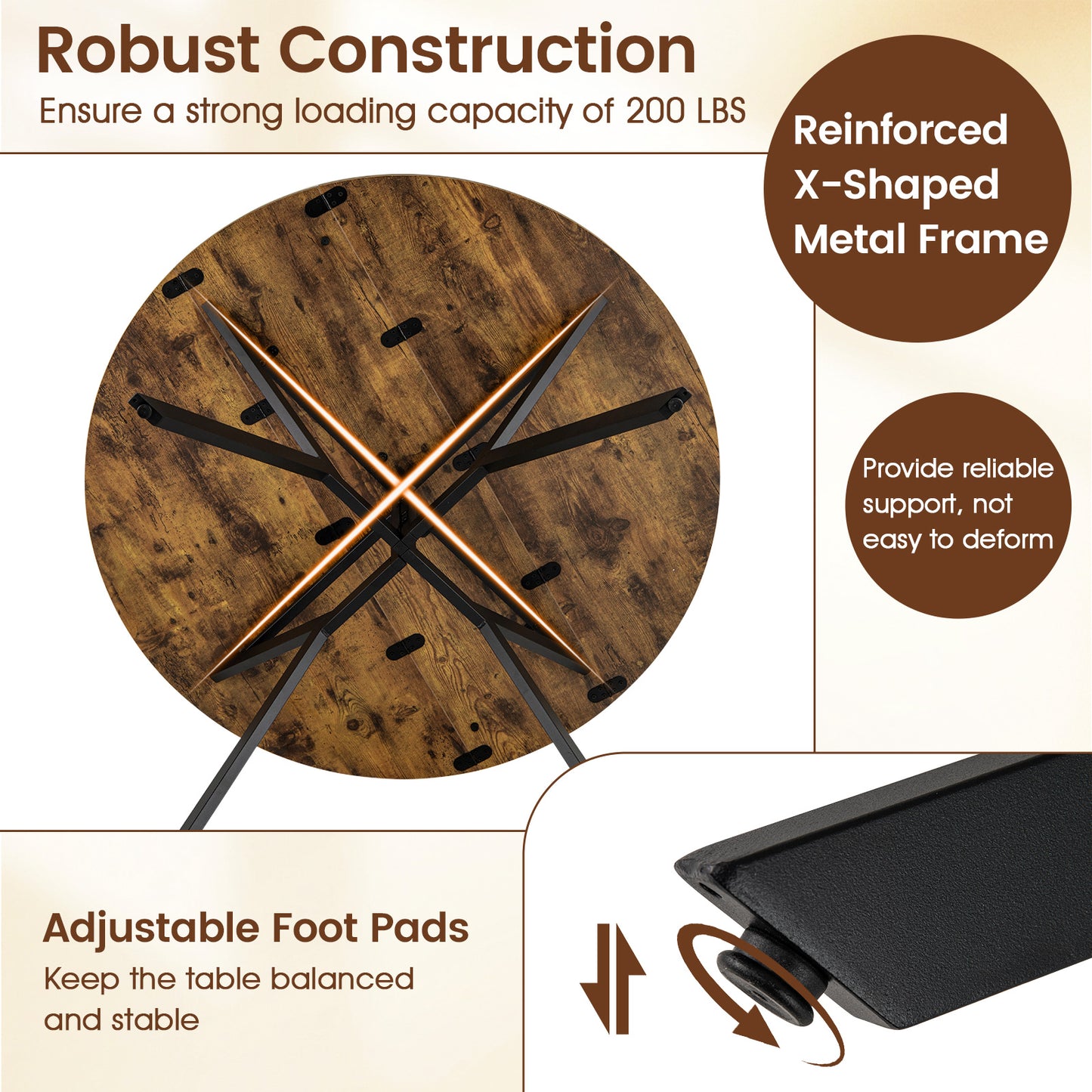 Folding Dining Table 47 Inch Extendable Round Kitchen Table with Drop Leaves, Rustic Brown Dining Tables at Gallery Canada