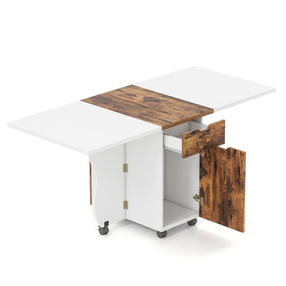 Folding Dining Table 3-in-1 Space-Saving Drop Leaf Kitchen Table with Lockable Wheels, Brown Dining Tables at Gallery Canada