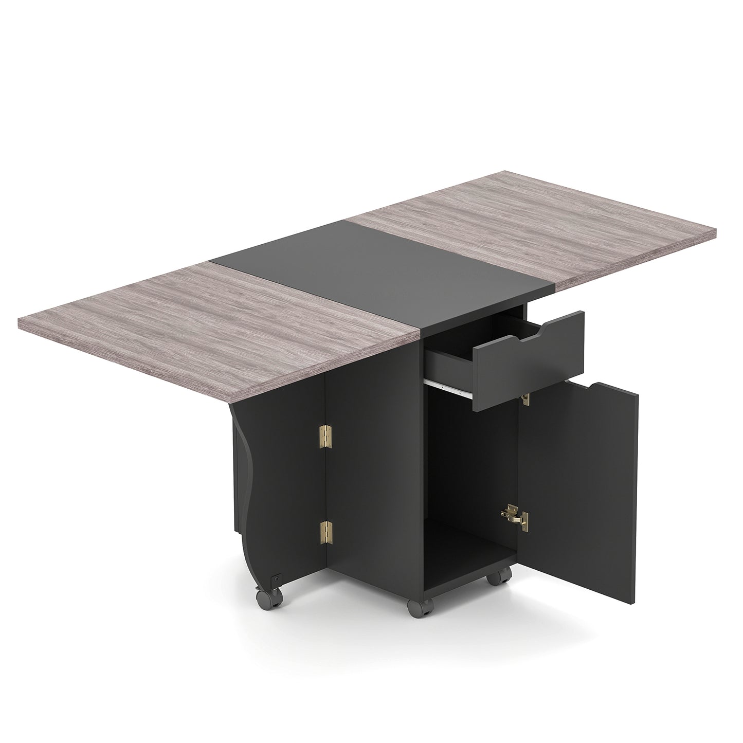 Folding Dining Table 3-in-1 Space-Saving Drop Leaf Kitchen Table with Lockable Wheels, Black