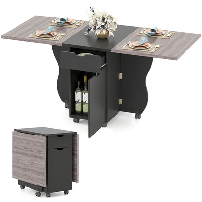 Folding Dining Table 3-in-1 Space-Saving Drop Leaf Kitchen Table with Lockable Wheels, Black Dining Tables at Gallery Canada