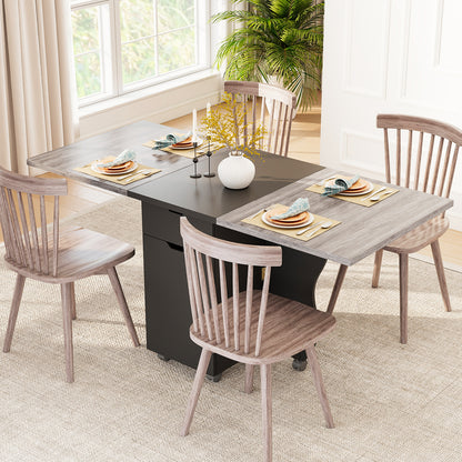 Folding Dining Table 3-in-1 Space-Saving Drop Leaf Kitchen Table with Lockable Wheels, Black Dining Tables at Gallery Canada