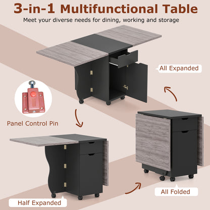 Folding Dining Table 3-in-1 Space-Saving Drop Leaf Kitchen Table with Lockable Wheels, Black Dining Tables at Gallery Canada