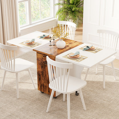 Folding Dining Table 3-in-1 Space-Saving Drop Leaf Kitchen Table with Lockable Wheels, Brown Dining Tables at Gallery Canada
