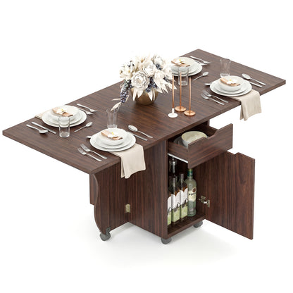 Folding Dining Table 3-in-1 Space-Saving Drop Leaf Kitchen Table with Lockable Wheels, Walnut Dining Tables Walnut at Gallery Canada