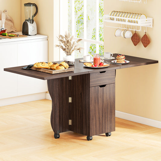 Folding Dining Table 3-in-1 Space-Saving Drop Leaf Kitchen Table with Lockable Wheels, Walnut Dining Tables Walnut at Gallery Canada