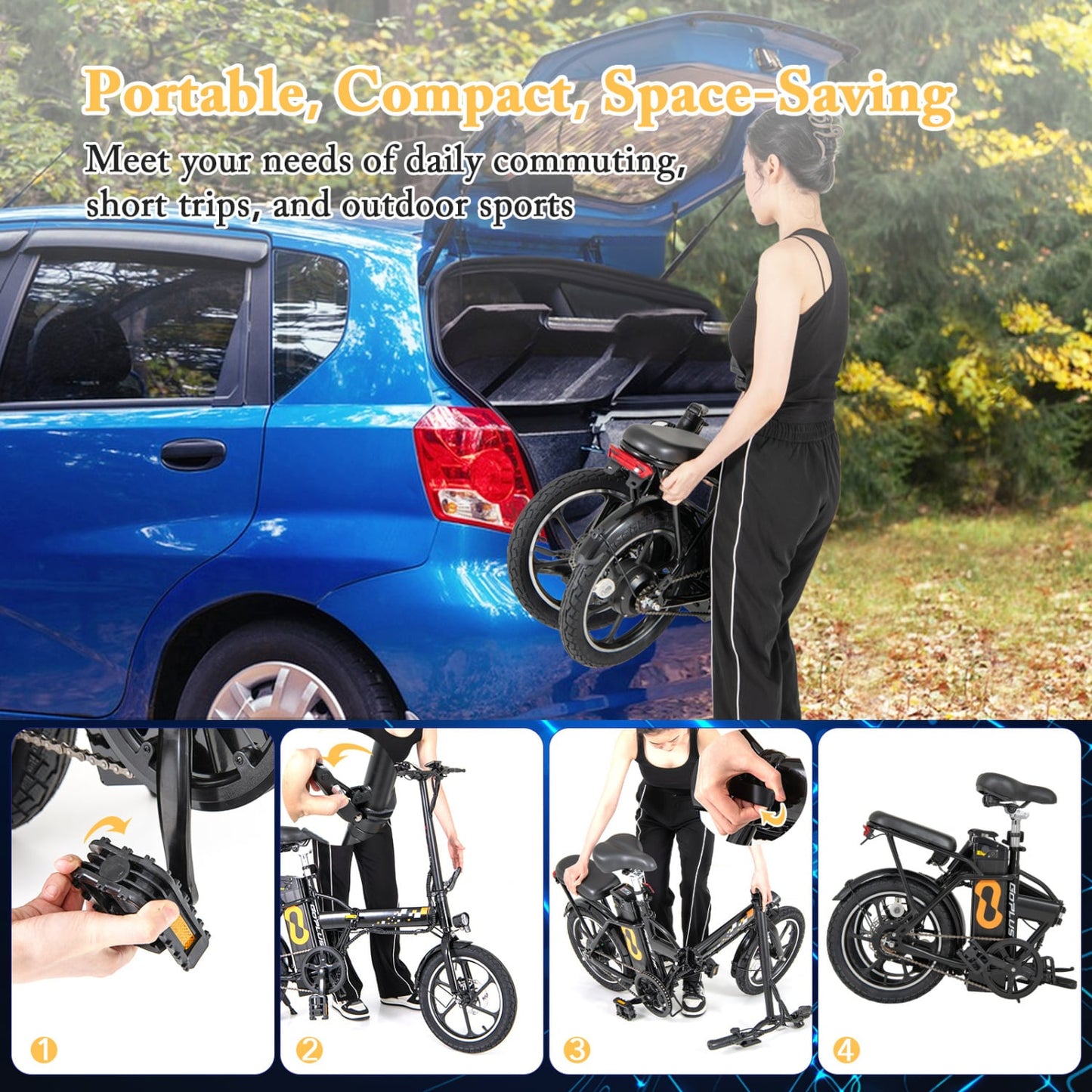Folding Electric Bicycle, 500W Brushless Motor, Dual Disk Brakes Exercise Machines at Gallery Canada