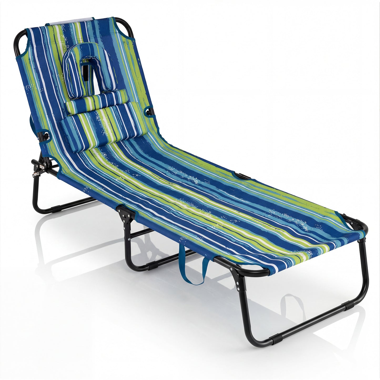 Folding Tanning Chair With Face Hole, Stripe, & Green, Blue Beach & Lawn Chairs at Gallery Canada