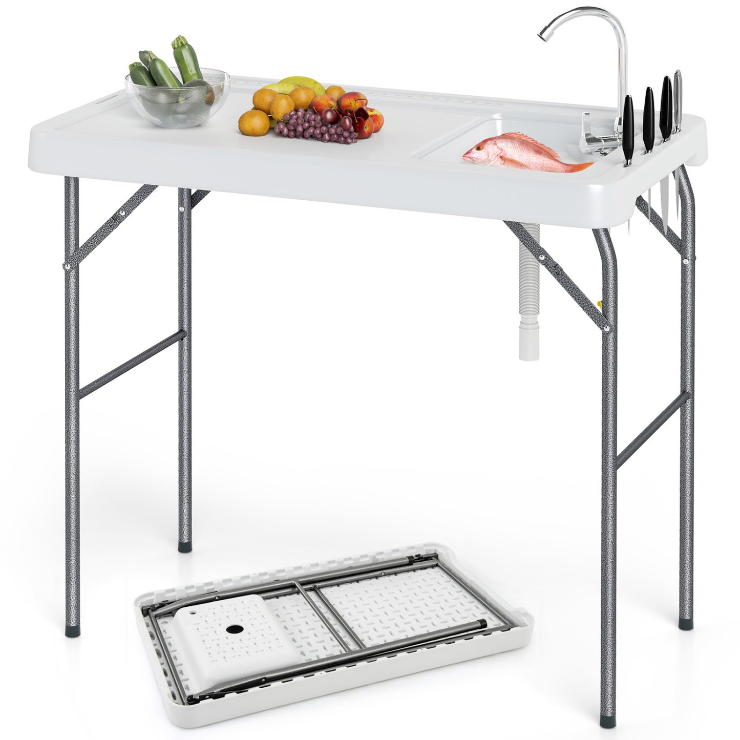 Folding Fish Cleaning Table With Rotatable Faucet
