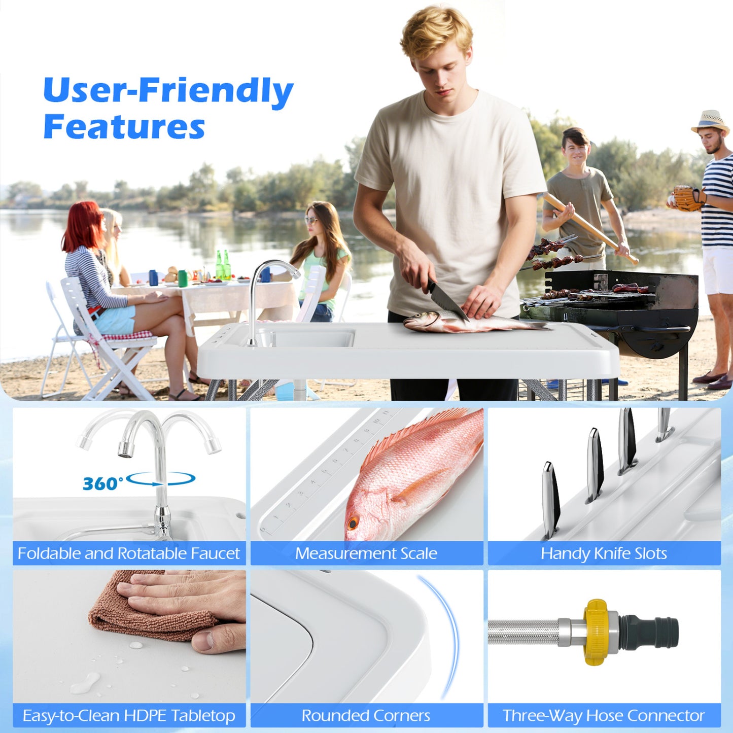 Folding Fish Cleaning Table With Rotatable Faucet