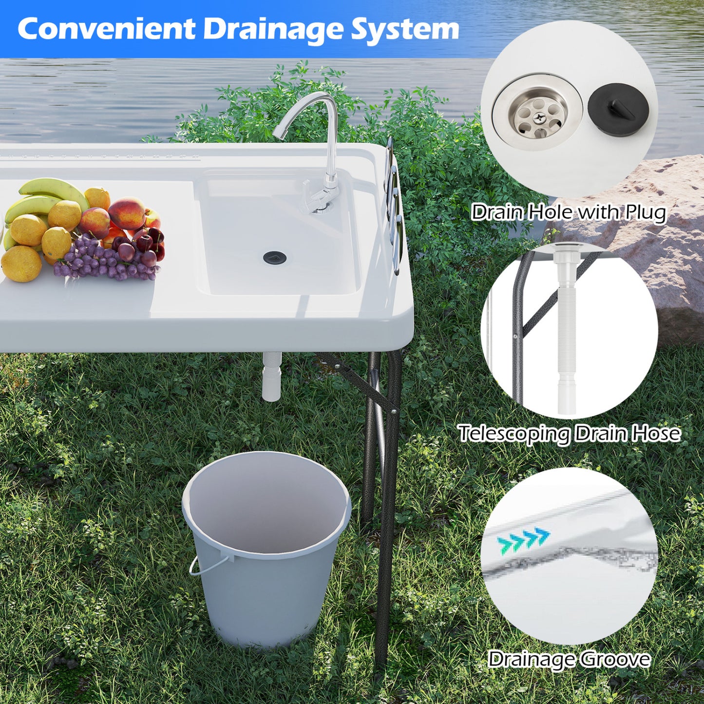 Folding Fish Cleaning Table With Rotatable Faucet
