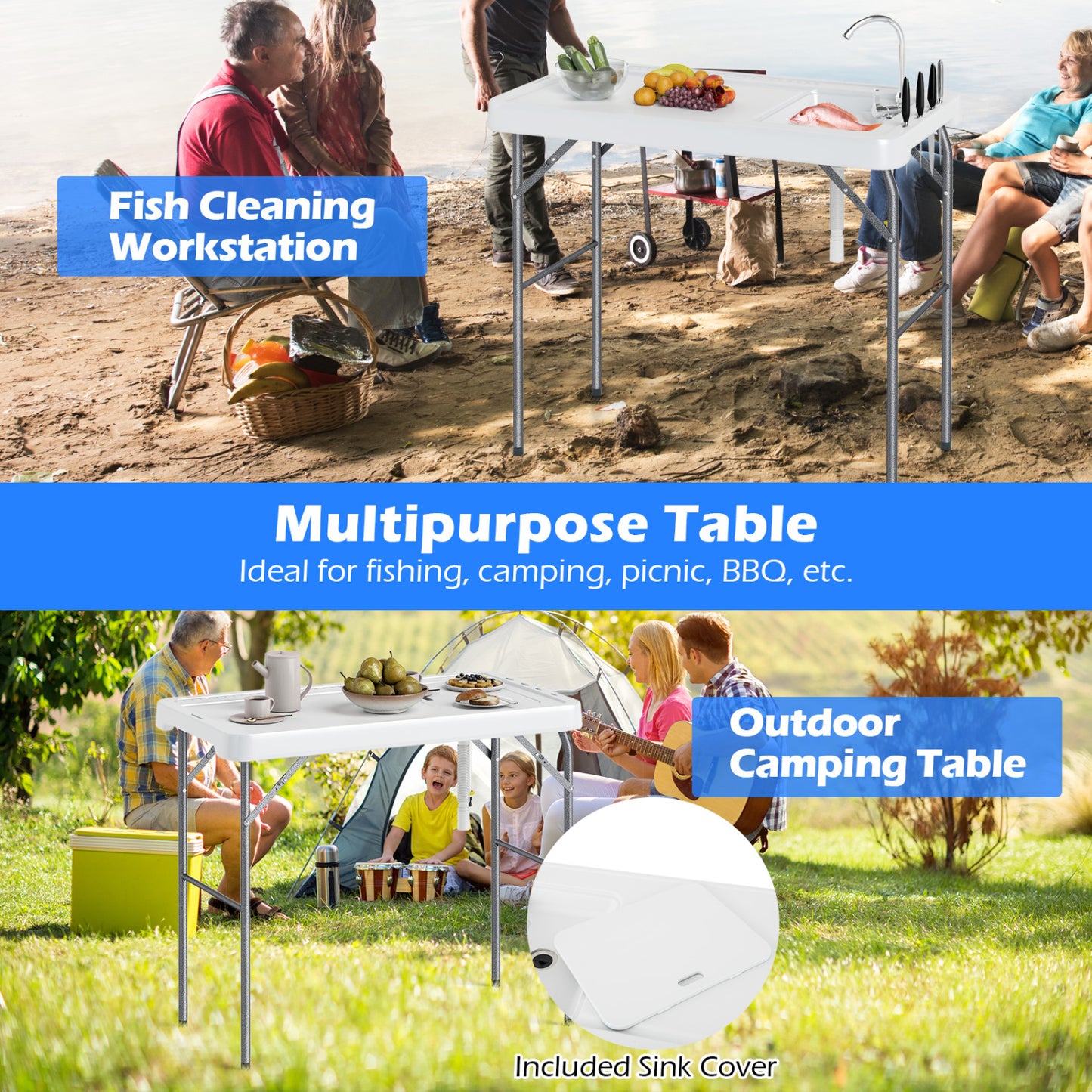 Folding Fish Cleaning Table With Rotatable Faucet