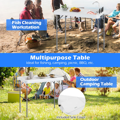 Folding Fish Cleaning Table With Rotatable Faucet