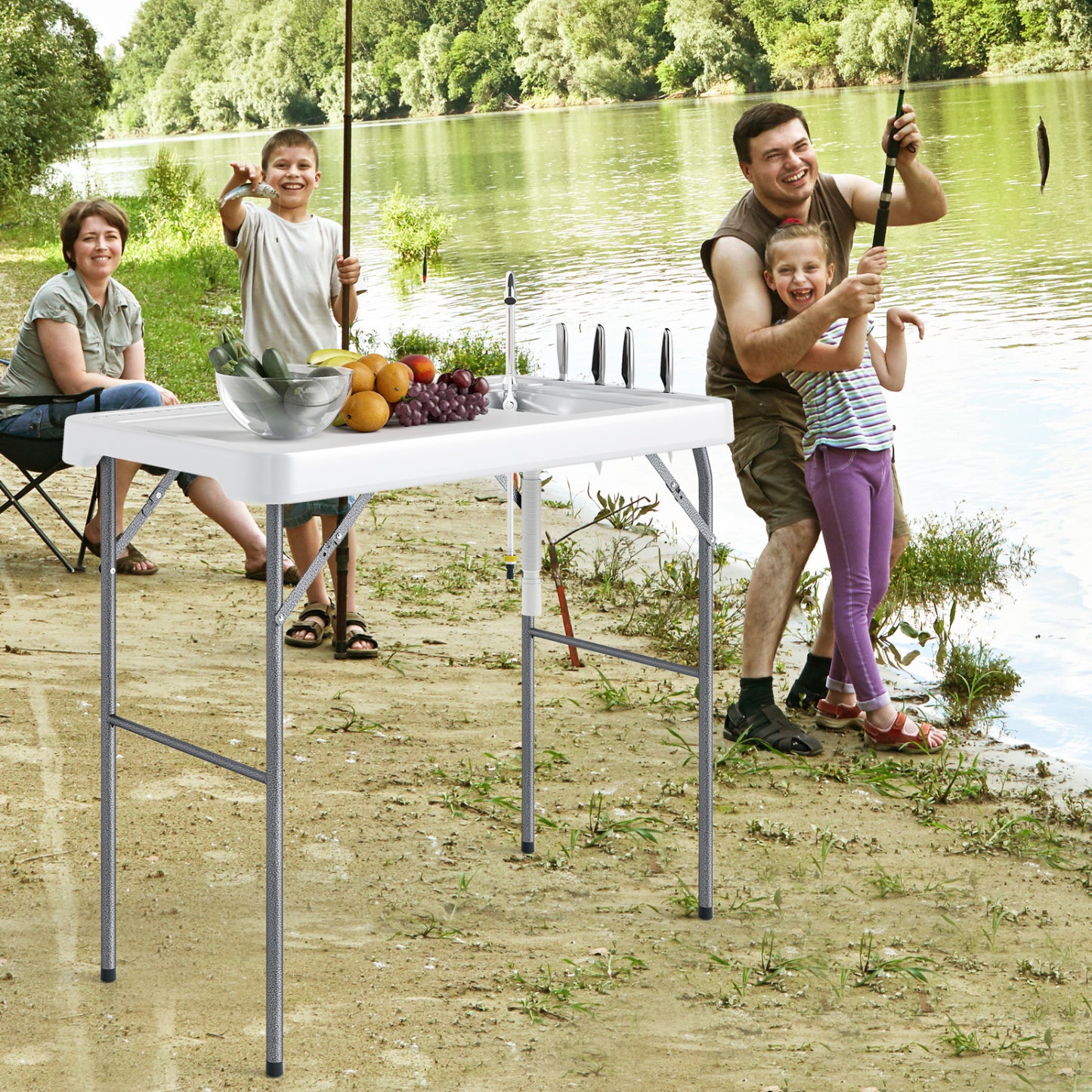 Folding Fish Cleaning Table With Rotatable Faucet