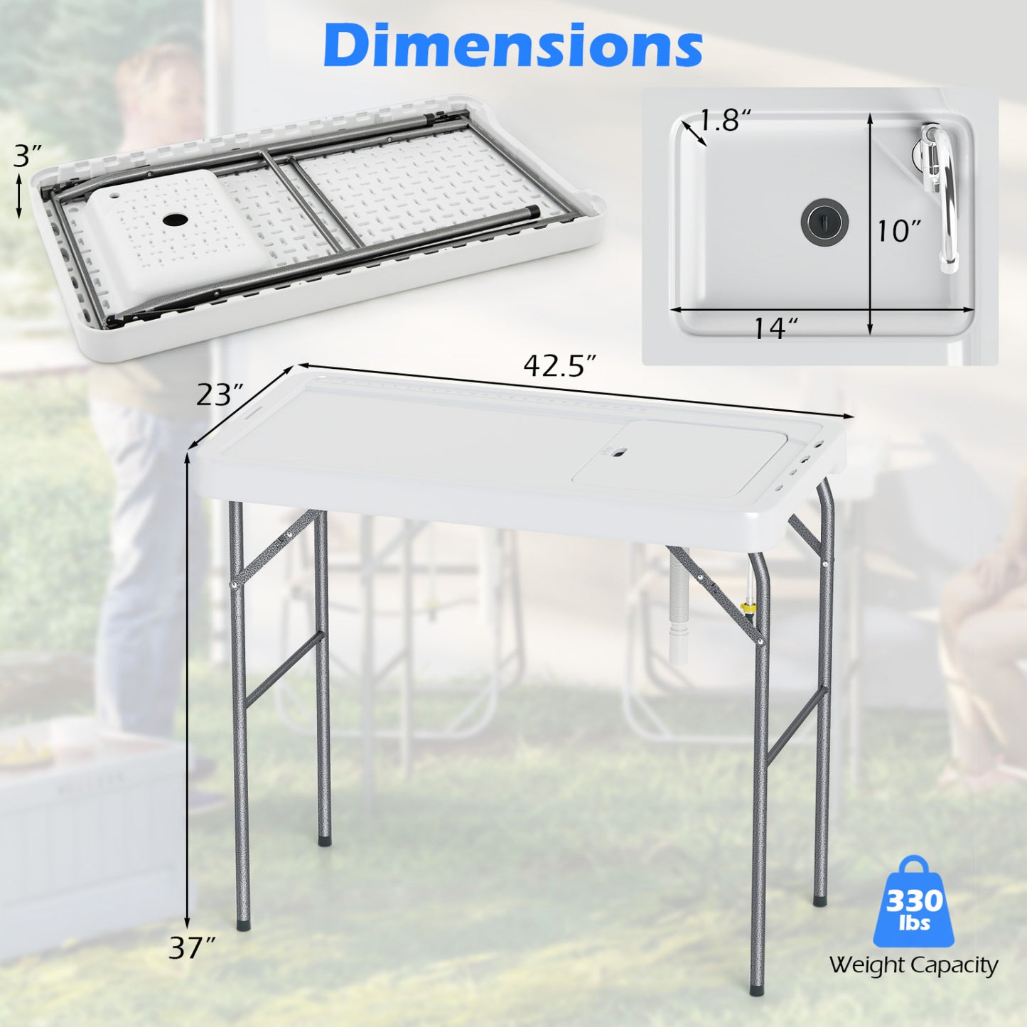 Folding Fish Cleaning Table With Rotatable Faucet