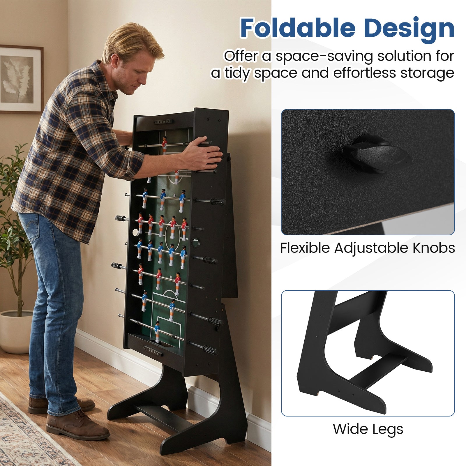 Folding Foosball Table with 22 Players and Slide Scorers Space-Saving Game Table, Black Game Room at Gallery Canada