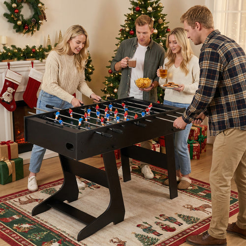 Folding Foosball Table with 22 Players and Slide Scorers Space-Saving Game Table, Black