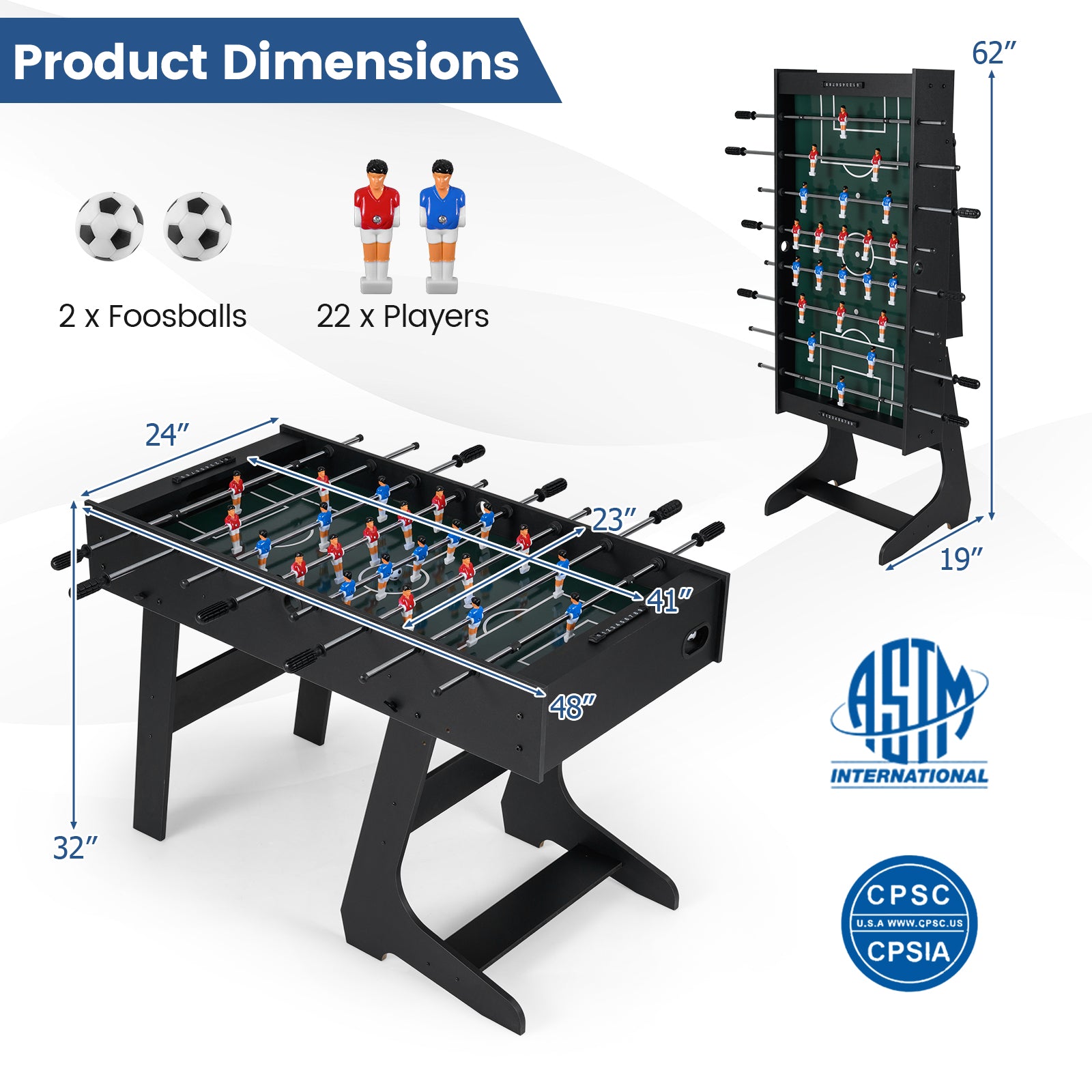 Folding Foosball Table with 22 Players and Slide Scorers Space-Saving Game Table, Black Game Room at Gallery Canada