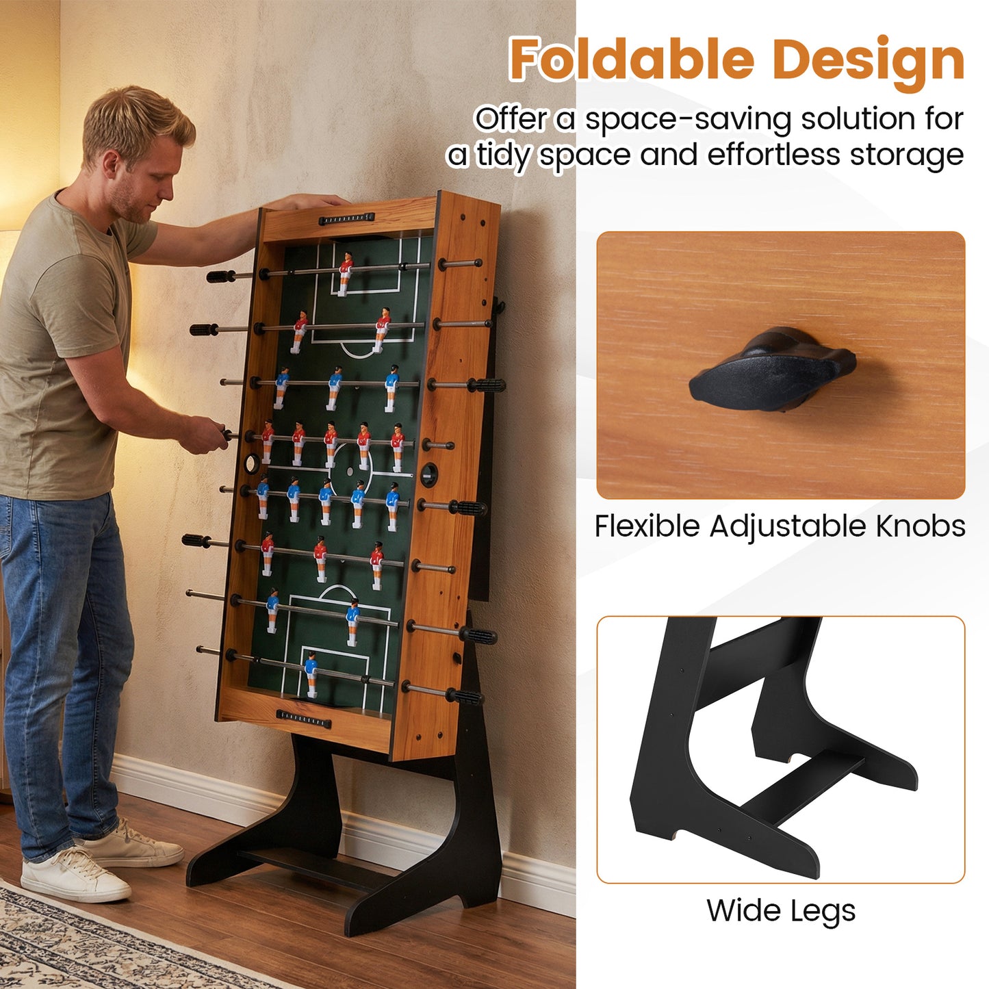 Folding Foosball Table with 22 Players and Slide Scorers Space-Saving Game Table, Natural Game Room at Gallery Canada