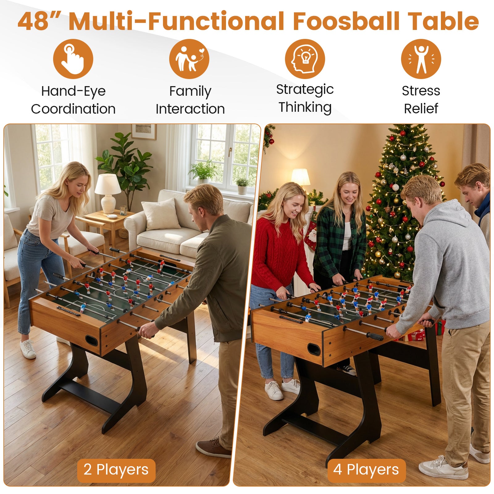 Folding Foosball Table with 22 Players and Slide Scorers Space-Saving Game Table, Natural Game Room at Gallery Canada