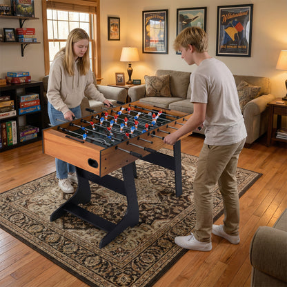 Folding Foosball Table with 22 Players and Slide Scorers Space-Saving Game Table, Natural Game Room at Gallery Canada