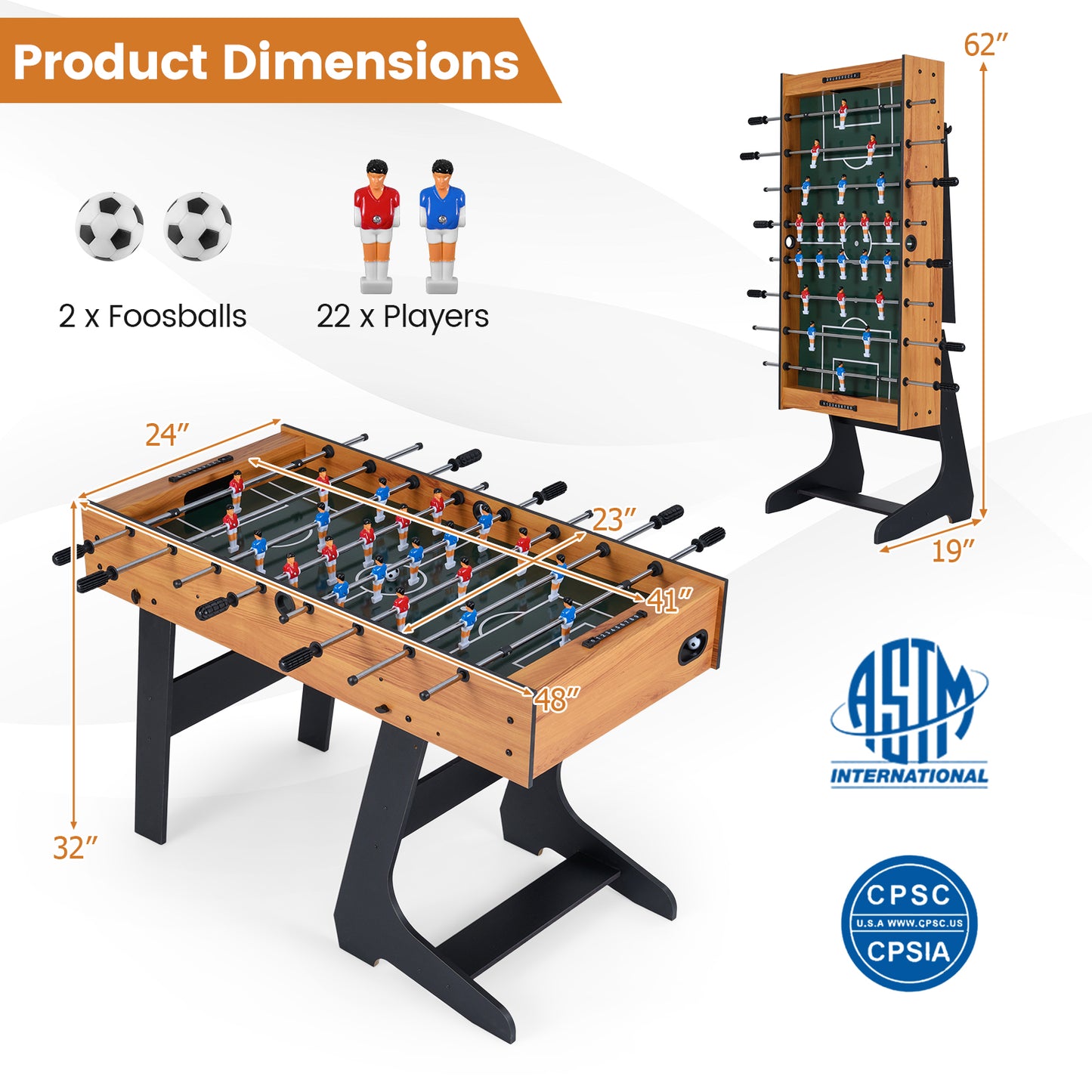 Folding Foosball Table with 22 Players and Slide Scorers Space-Saving Game Table, Natural Game Room at Gallery Canada